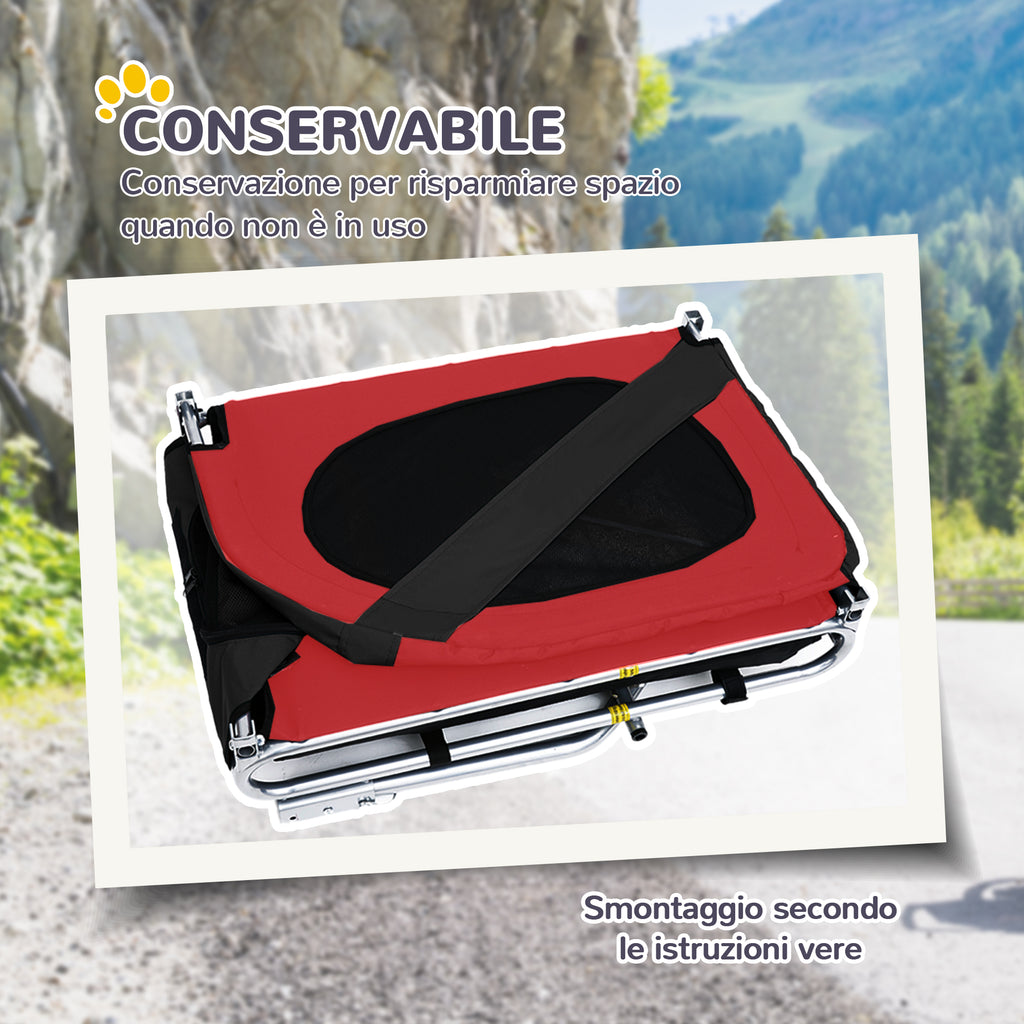 Medium Dog Bike Trailer with Attachment Point, Side Windows and Flag, Steel and Oxford Fabric Bike Trailer, 130x73x90 cm, Red and Black