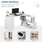 Homcom Modern Angular Wooden Desk with drawer, locker and shelves, office furniture and home, white - Borgè