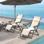 Set of 2 Folding Zero Gravity Deck Chairs with Adjustable Backrest and Table, Beige
