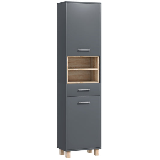 Modern Bathroom Column with Drawer and Cabinets in Wood and Aluminium Alloy, 40x24x160 cm, Grey