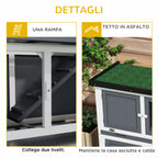 2-Level Rabbit Hutch in Lego Fir and Tar with Ramp, 2 Removable Trays, 4 Doors, 97x44x91 cm, Grey