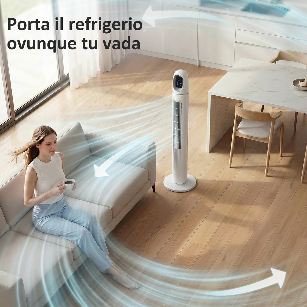 Tower Fan for Bedroom, 70° Oscillating Floor Fan, 4 Modes, 3 Speeds, 24-Hour Timer, White