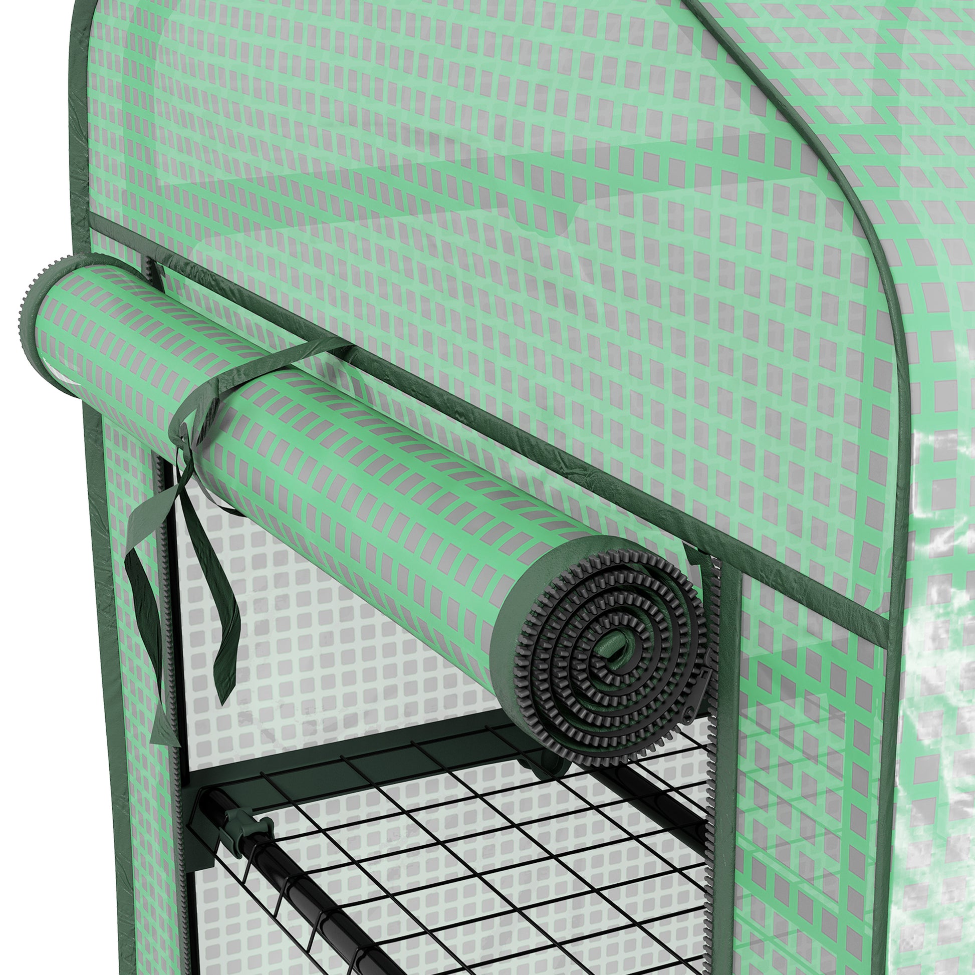 Outsunny Mini Garden Greenhouse with PE Cover, 3 Shelves and Wheels, 69x49x130cm, Green - Borgè