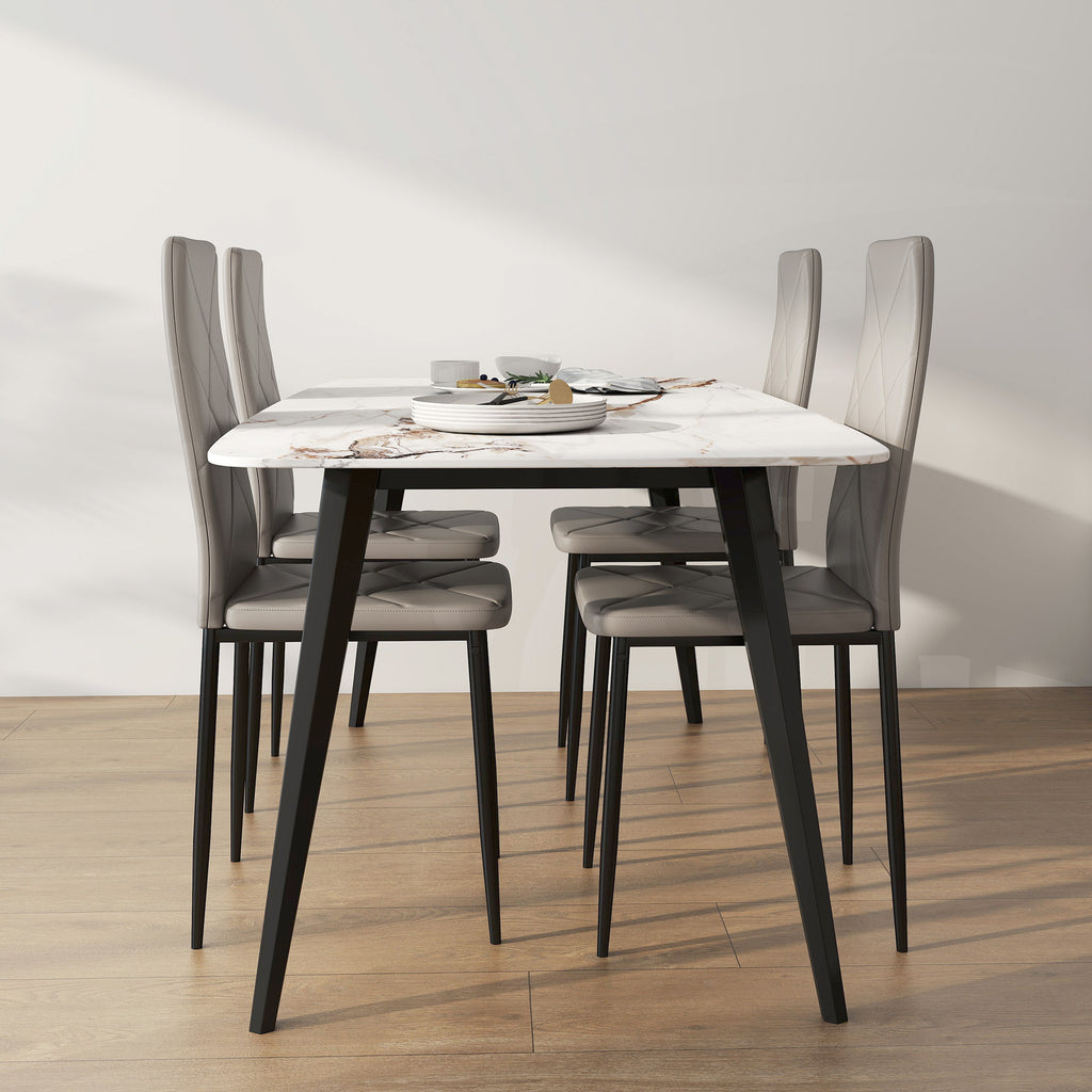 Set of 4 High-Back Dining Chairs in Faux Leather and Steel, 41x50x97cm, Grey