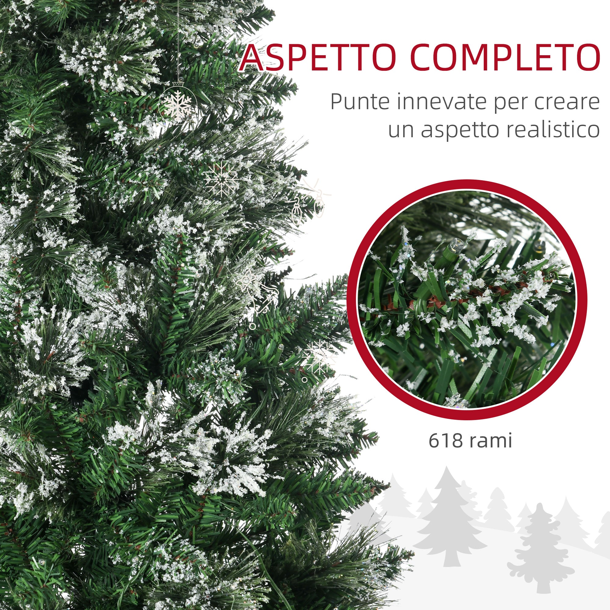 180cm Snow-Covered Christmas Tree with 240 LED Lights and 618 Branches with Steel Base