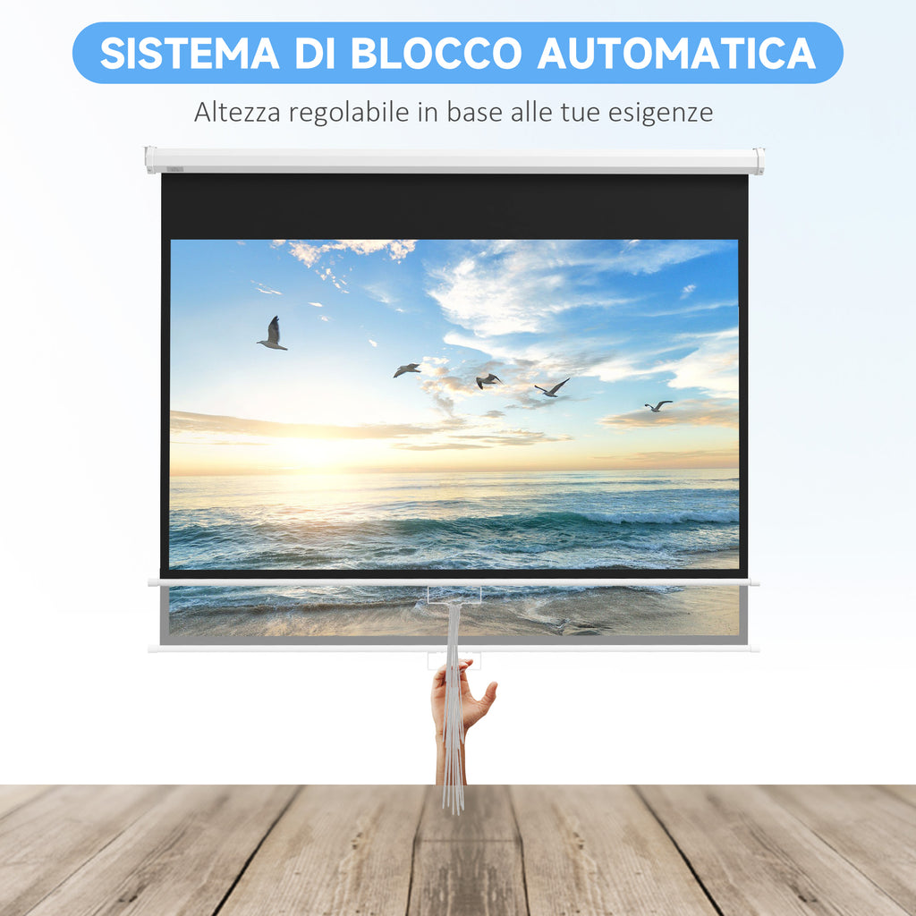 80" 16:9 Projector Screen with Adjustment Cord, Plastic and Metal, 187x8x150 cm, White