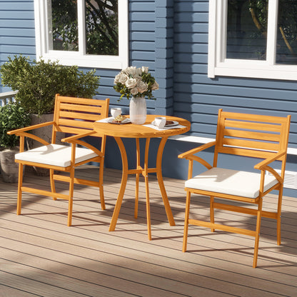 Outsunny 3-piece garden set in pine wood with round table Ø68x78 cm and 2 chairs 55x52x87.5 cm with cushions - Borgè