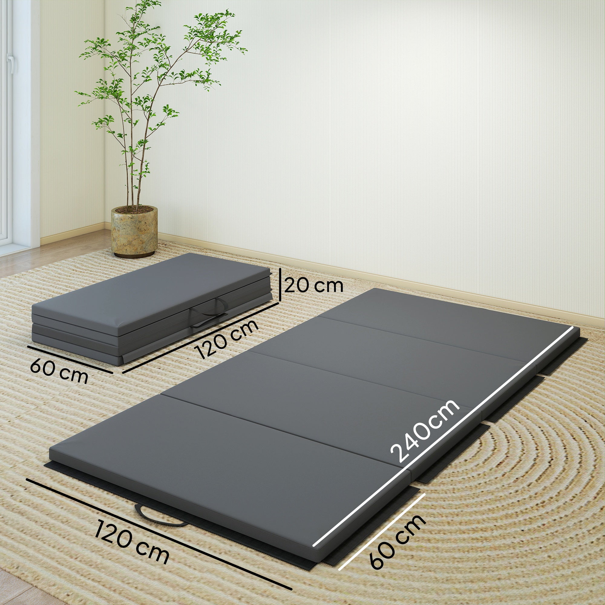 Foldable Gymnastics Mat, 5cm Thick and Non-Slip Fitness Mat, 240x120cm, Grey