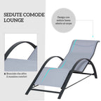 Outsunny Set of 2 Sun Loungers and Coffee Table with Glass Top, 59x169x66 cm, Light Grey