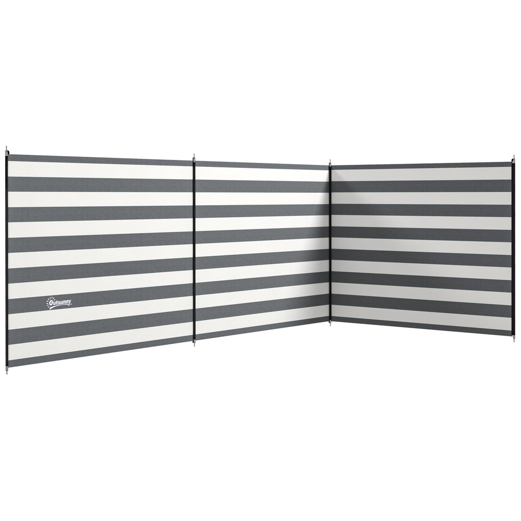 Folding Beach Screen Privacy Screen in Polyester with Steel Bars, 540x150 cm, Grey