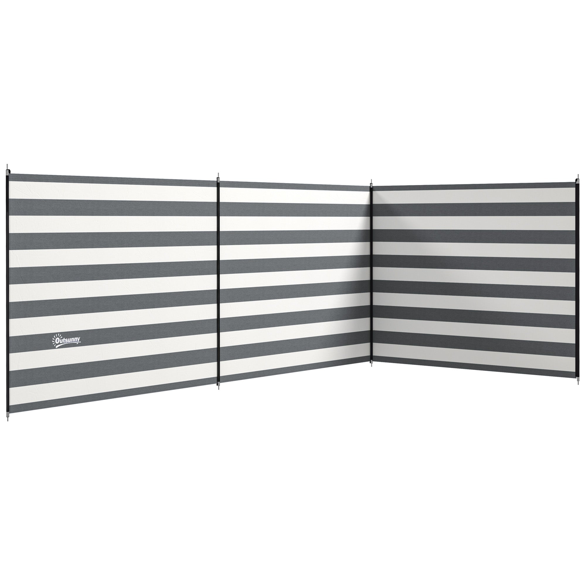 Folding Beach Screen Privacy Screen in Polyester with Steel Bars, 540x150 cm, Grey