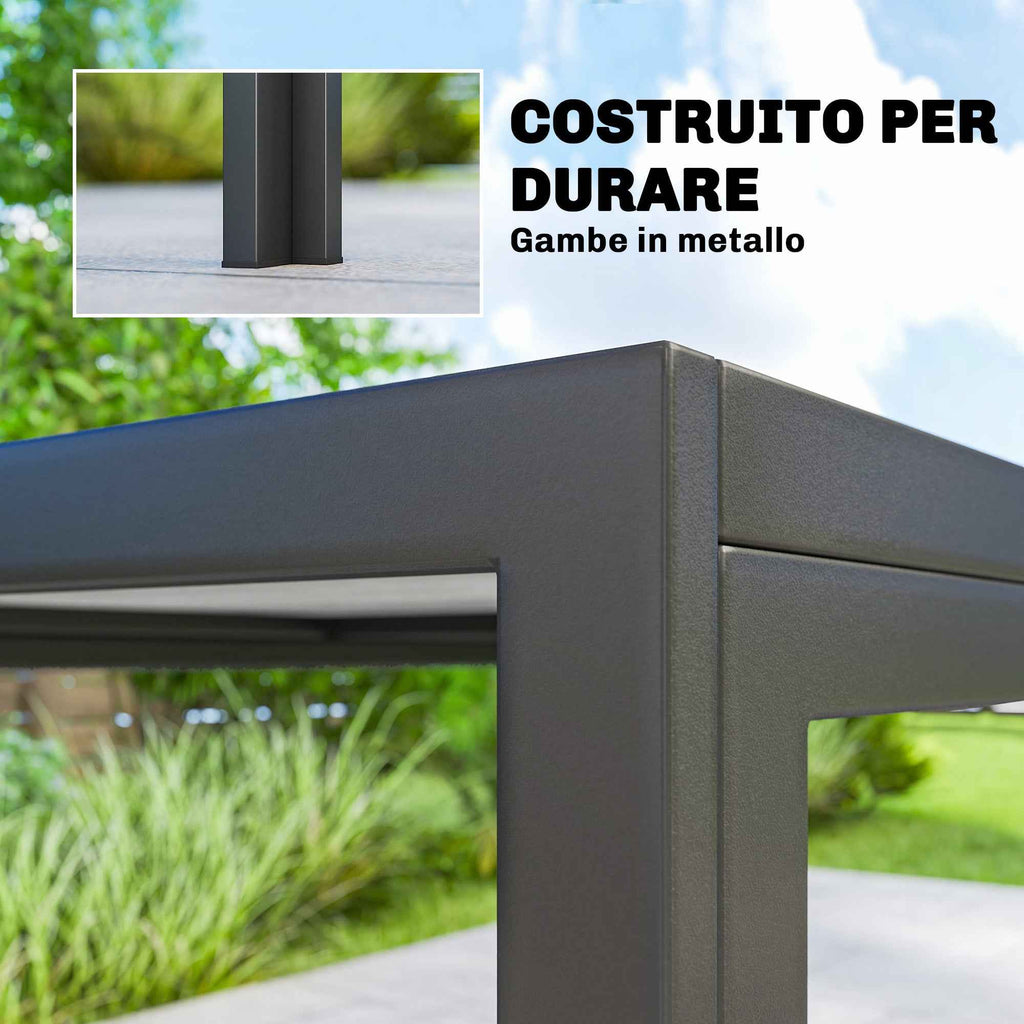 Outsunny Garden Table for 4-6 People with Wood-Effect Top, in Steel and PSPC Plastic, 150x80x74 cm, Grey and Black