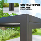 Outsunny Garden Table for 4-6 People with Wood-Effect Top, in Steel and PSPC Plastic, 150x80x74 cm, Grey and Black