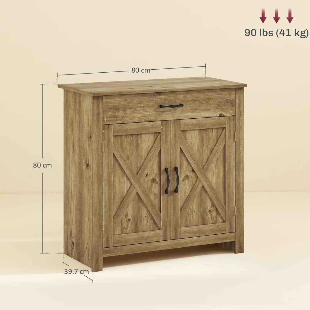Country Kitchen Sideboard with 2-Door Cabinet and Drawer, 80x39.7x80cm, Wood Color