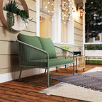 2 Seater PE Rattan Garden Sofa Boho Style with Removable Cushions and Armrests, Green