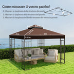 Outsunny 3x3m UPF30+ 2-Tier Coffee Polyester Garden Gazebo Cover