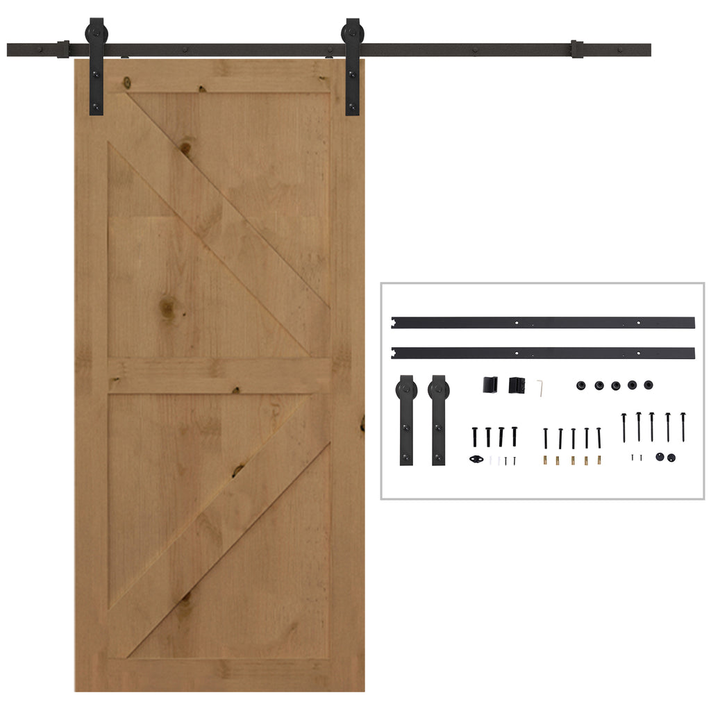 200cm Sliding Door Track Accessory Kit with Track and Rollers, Rustic Style, 90kg Load Capacity, Black Carbon Steel
