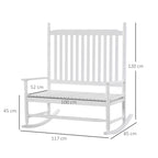 2-Seater Wooden Rocking Chair with High Back and Armrests, 117x85x120 cm, White