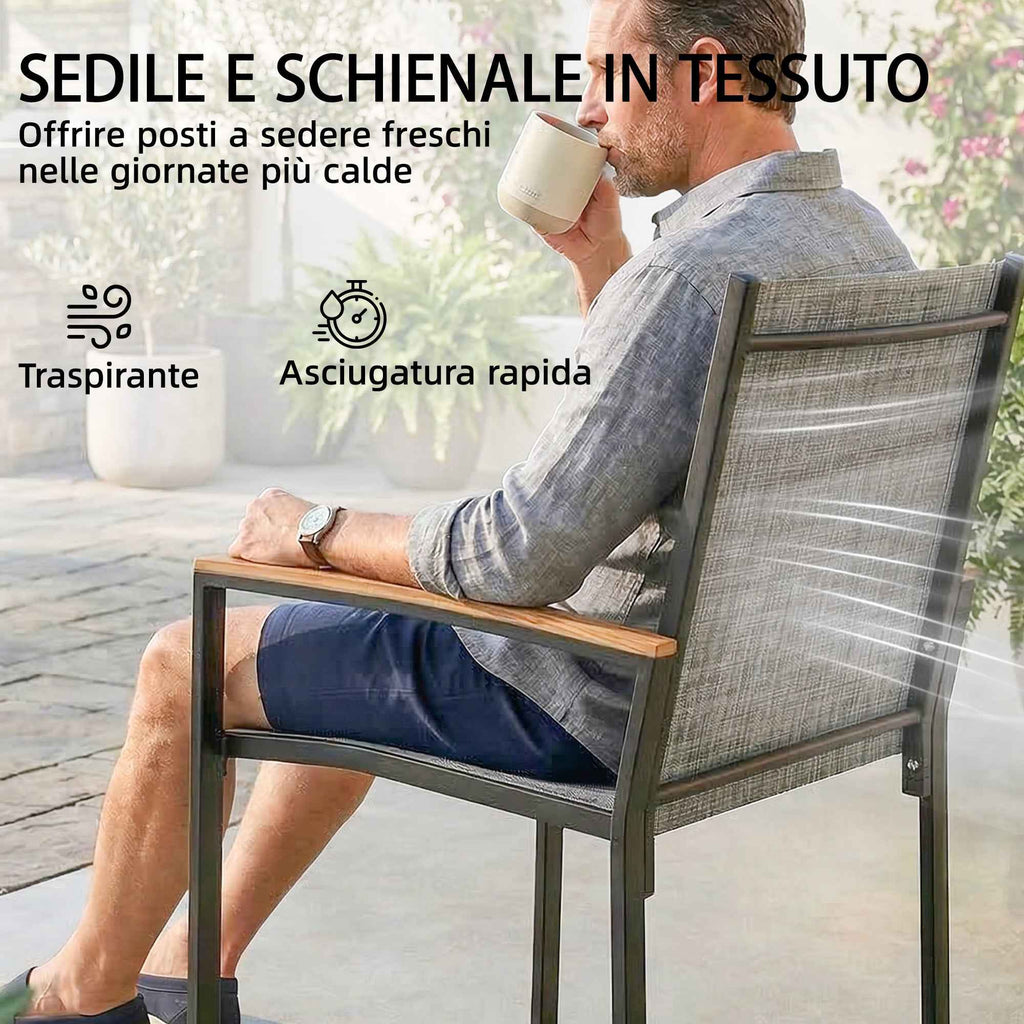 Outsunny 3-Piece Bistro Set: Mesh Chairs and Table, Mixed Grey.
