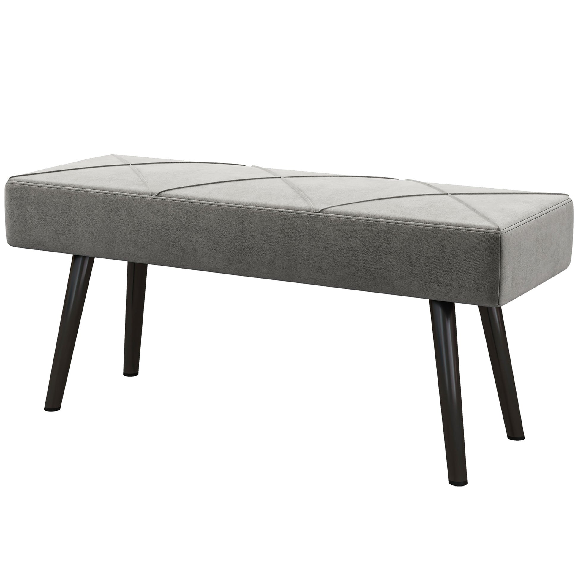 Velvet Upholstered Bench with Steel Legs, 100x36x45cm, Grey - Borgè