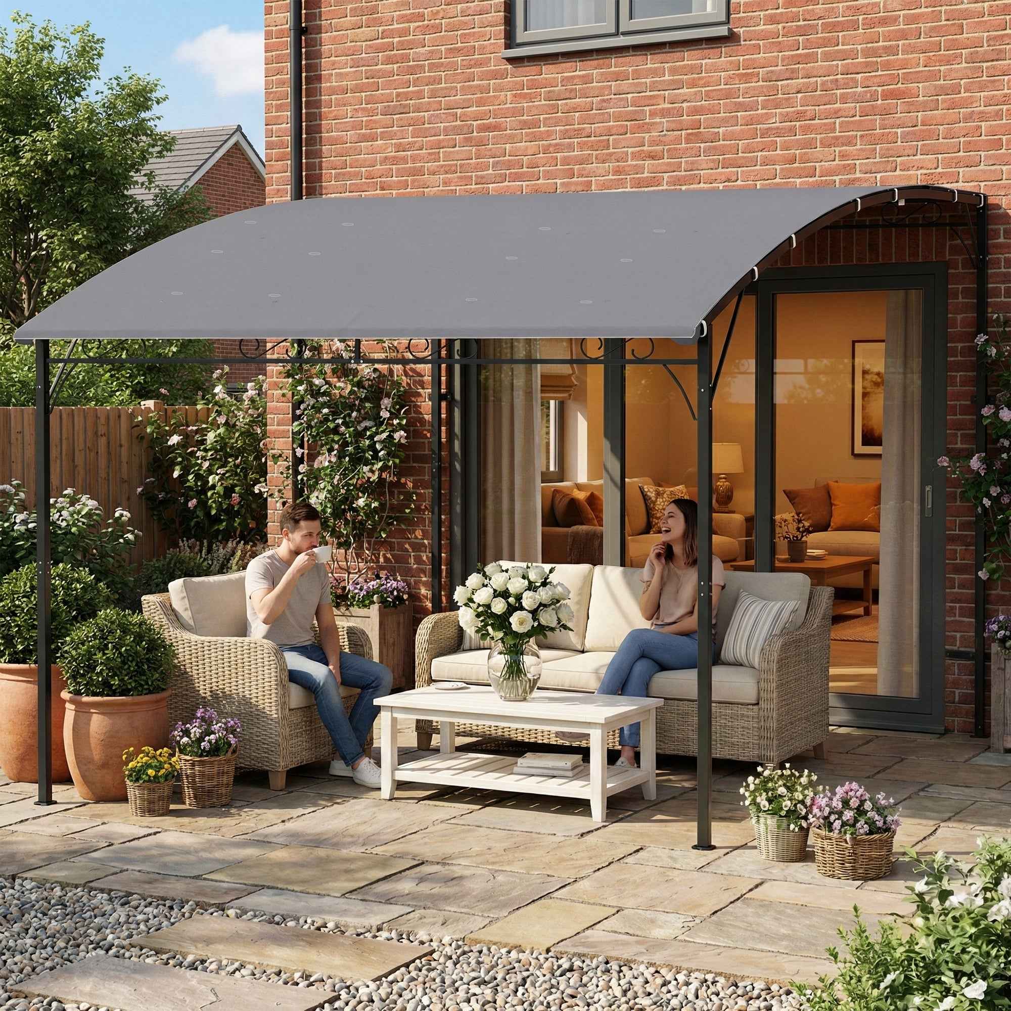 Outsunny Gazebo Pergola with 16 Drainage Holes, Metal and Polyester, 3.8x2.8m, Grey