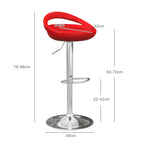 Set of 2 Swivel Bar Stools with Footrest, Adjustable Height, Steel Base, ABS Seat, Red