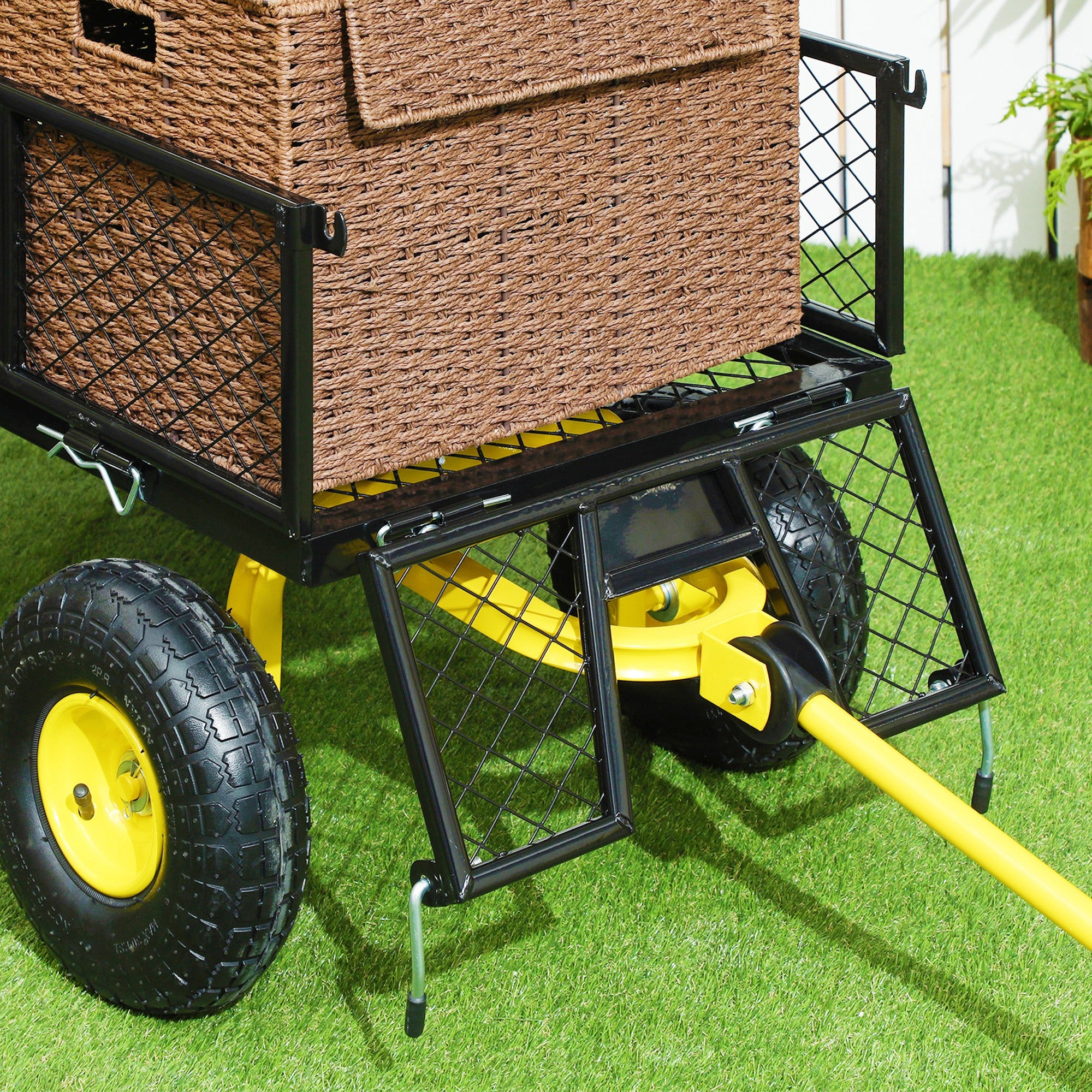 Steel Garden Cart with 200kg Capacity and Removable Side Walls, 104x54x51 cm, Black and Yellow