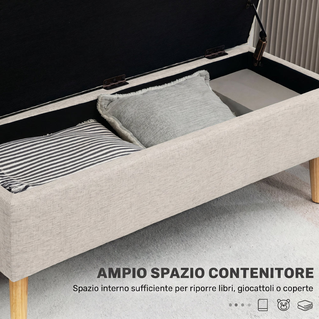 HOMCOM Storage Chest 110x39x45 cm in Linen Effect Fabric, Rubber Wood Legs, 220 kg Capacity, Beige