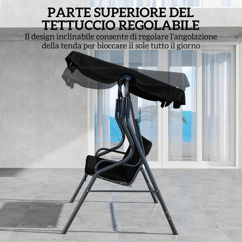 Outsunny 3-Seater Swing with Adjustable Canopy and Cushions, Steel and Polyester, 170x110x153 cm, Black