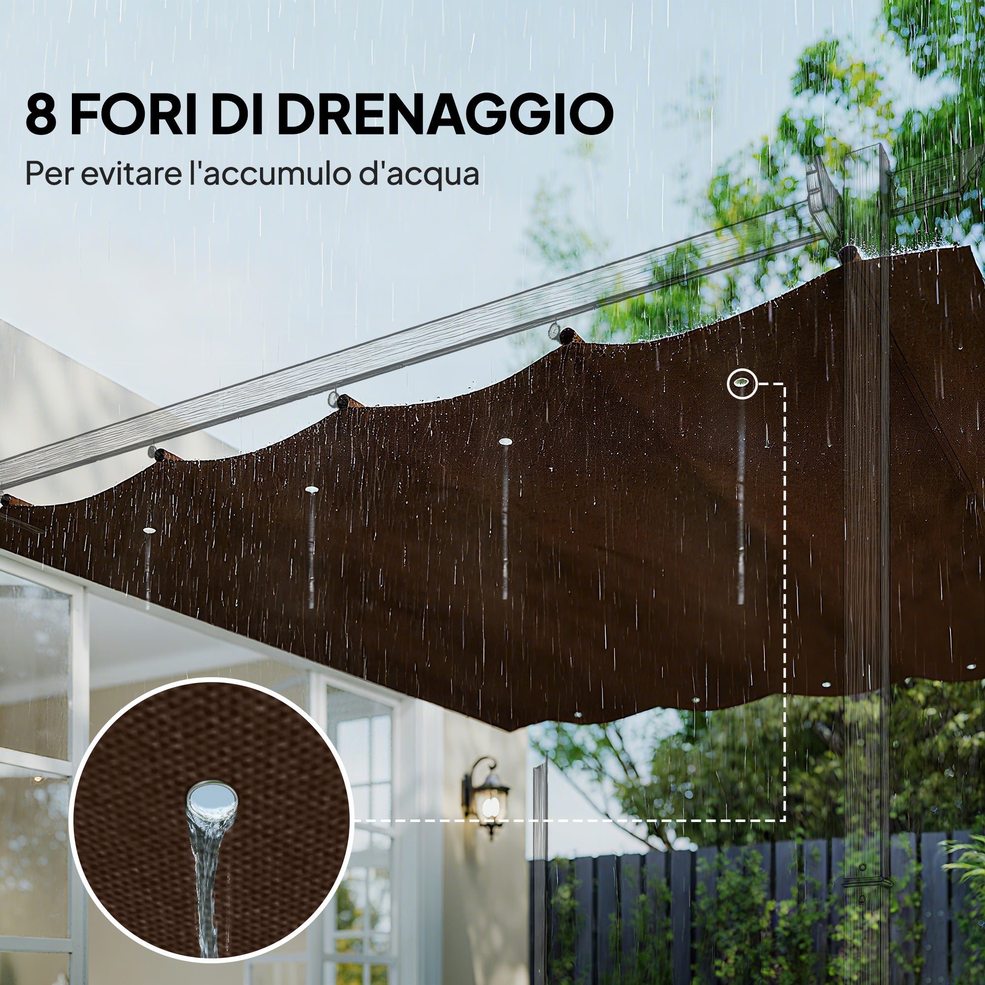 Outsunny Coffee White Polyester UV-Resistant Outdoor Pergola Cover with 8 Drainage Holes, 286x245 cm