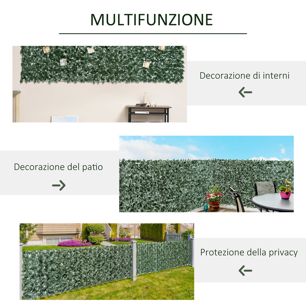 Outsunny Faux Ivy for Balcony in Anti-UV PE, Artificial Hedge Roll with Leaves, 240x100cm, Dark Green