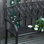 2-Seater Outdoor Bench with Armrests in Steel and Cast Iron, 128x58.5x89cm, Black - Borge' Group Limited