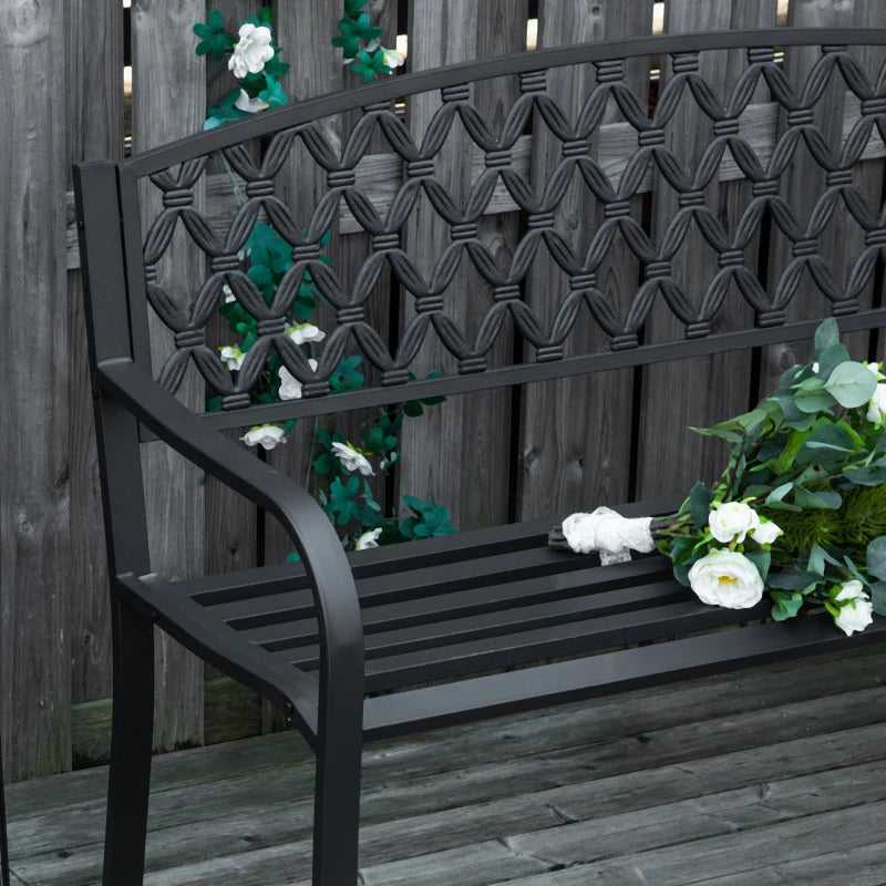 2-Seater Outdoor Bench with Armrests in Steel and Cast Iron, 128x58.5x89cm, Black - Borge' Group Limited