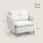 Modern Fabric Living Room Armchair with Wide Seat and Thick Padding, 90x86x91 cm, Cream