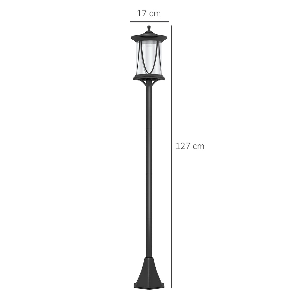 Outsunny Solar Street Lamp with 6-Hour Battery Life and Ground Anchoring, in Polycarbonate and ABS IP44, 17x17x127 cm, Black
