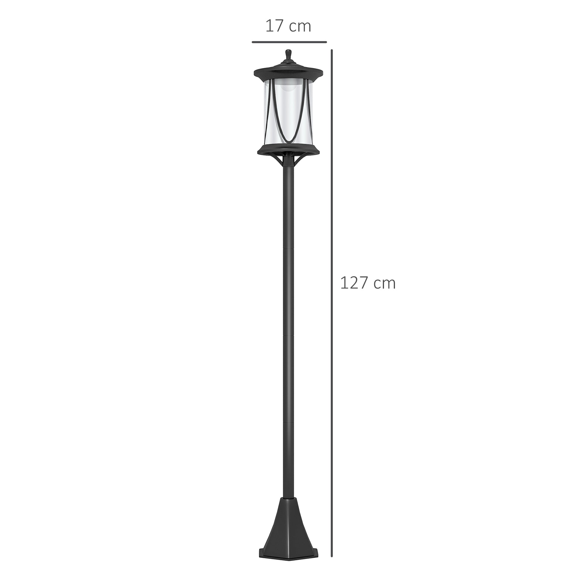 Outsunny Solar Street Lamp with 6-Hour Battery Life and Ground Anchoring, in Polycarbonate and ABS IP44, 17x17x127 cm, Black