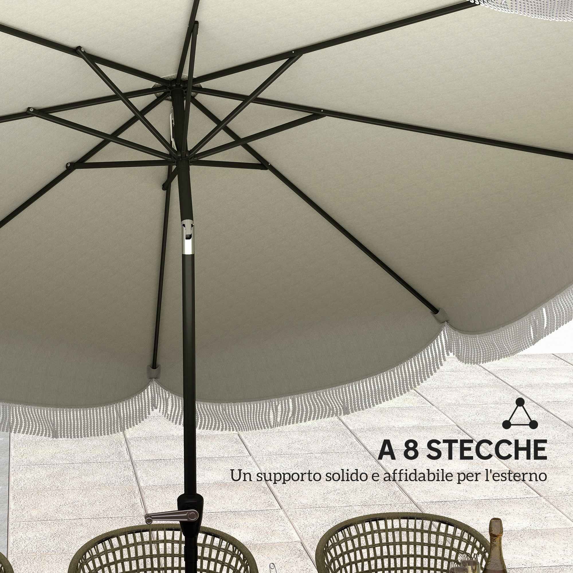 Outsunny 2.7x2.4 m Round Garden Umbrella with Crank Handle, Metal and Polyester, Light Grey