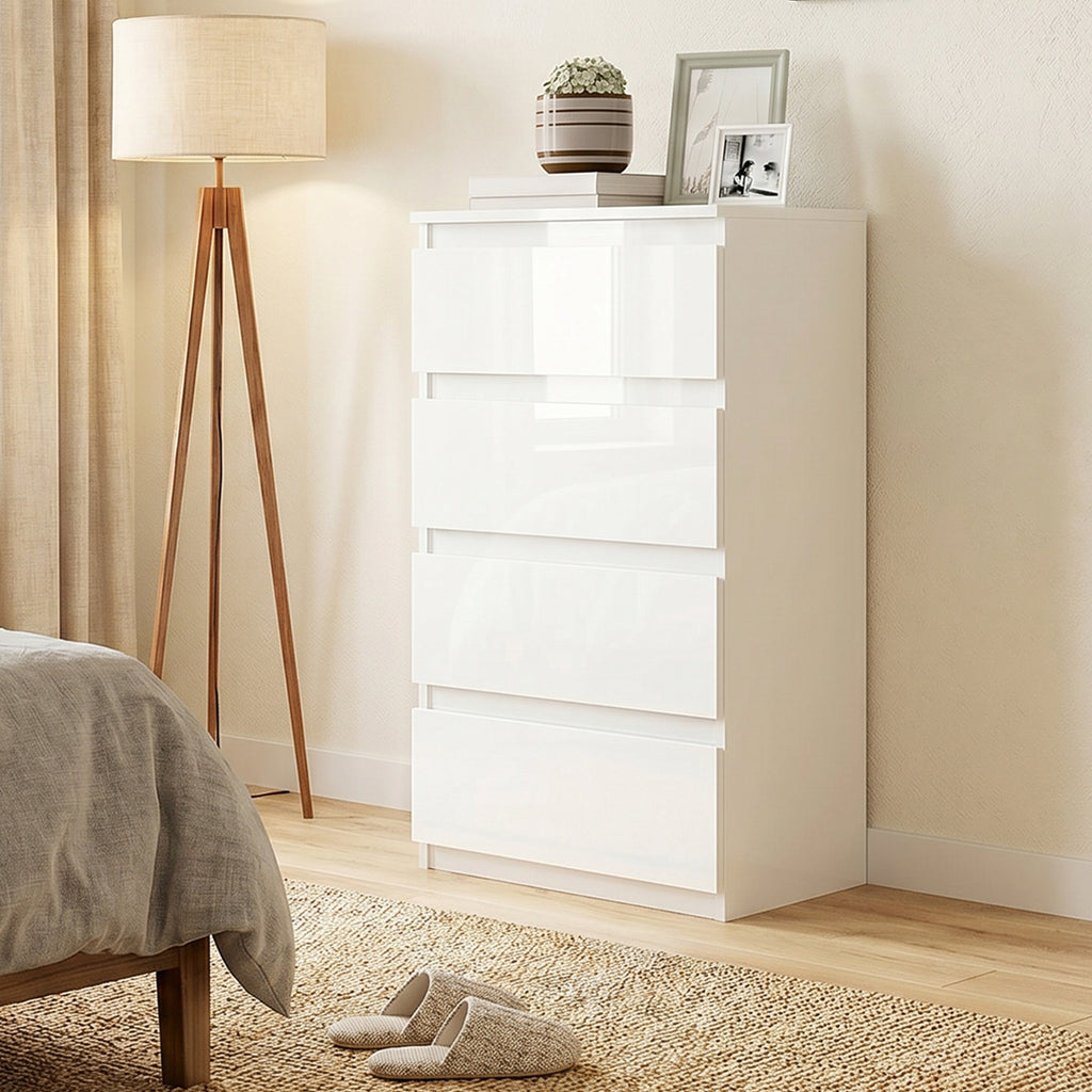 HOMCOM Space-Saving 4-Drawer Wooden Chest of Drawers, 40x35x74 cm, Glossy White