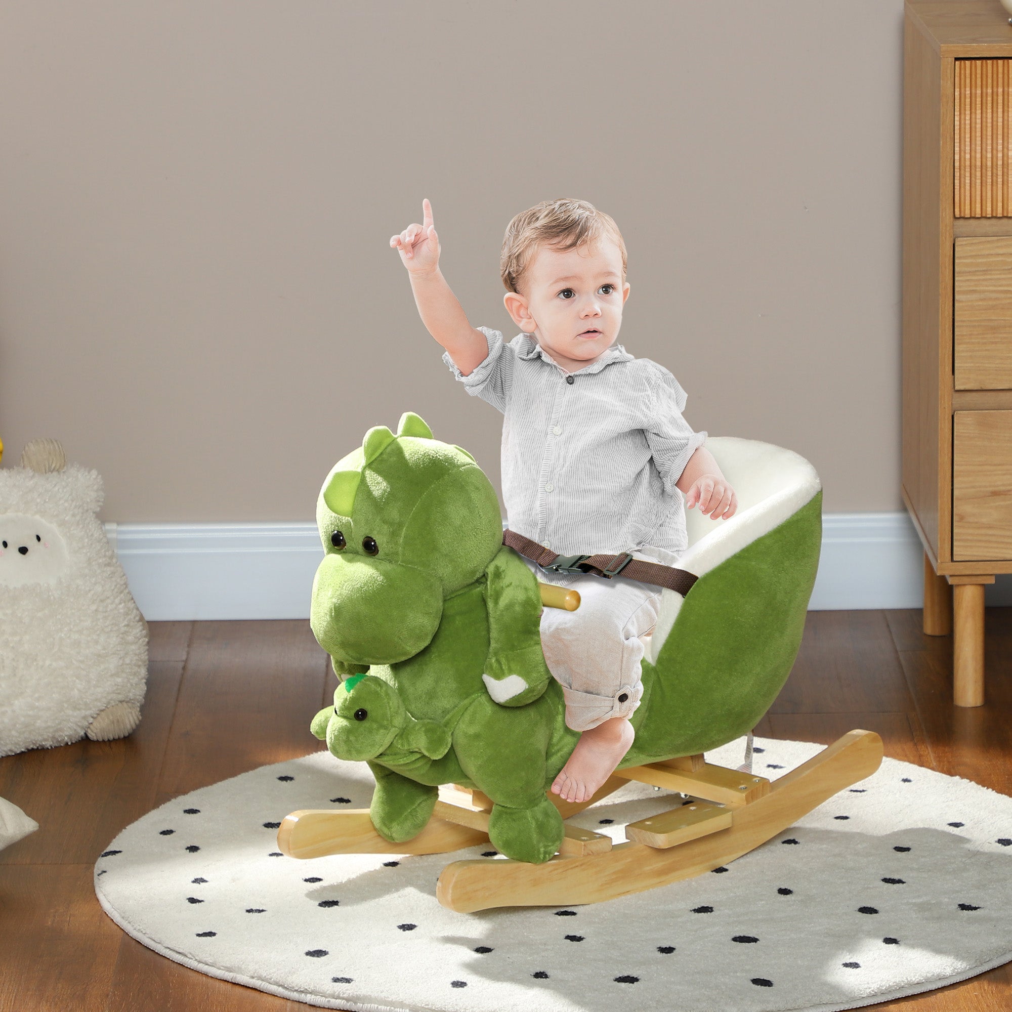 Dinosaur Rocking Horse for Children 18-36 Months with Sounds and Soft Cover, Green