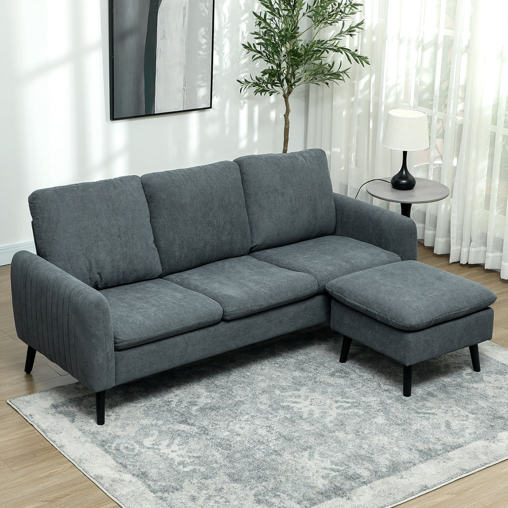3 Seater Corner Sofa with Reversible Chaise Longue, in Velvet Effect Fabric, 196x140x88 cm, Charcoal Grey