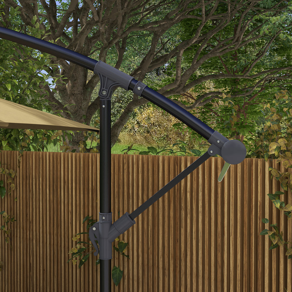 Decentralized Garden Umbrella with Cross Base and Crank Opening, 294x193cm, Brown