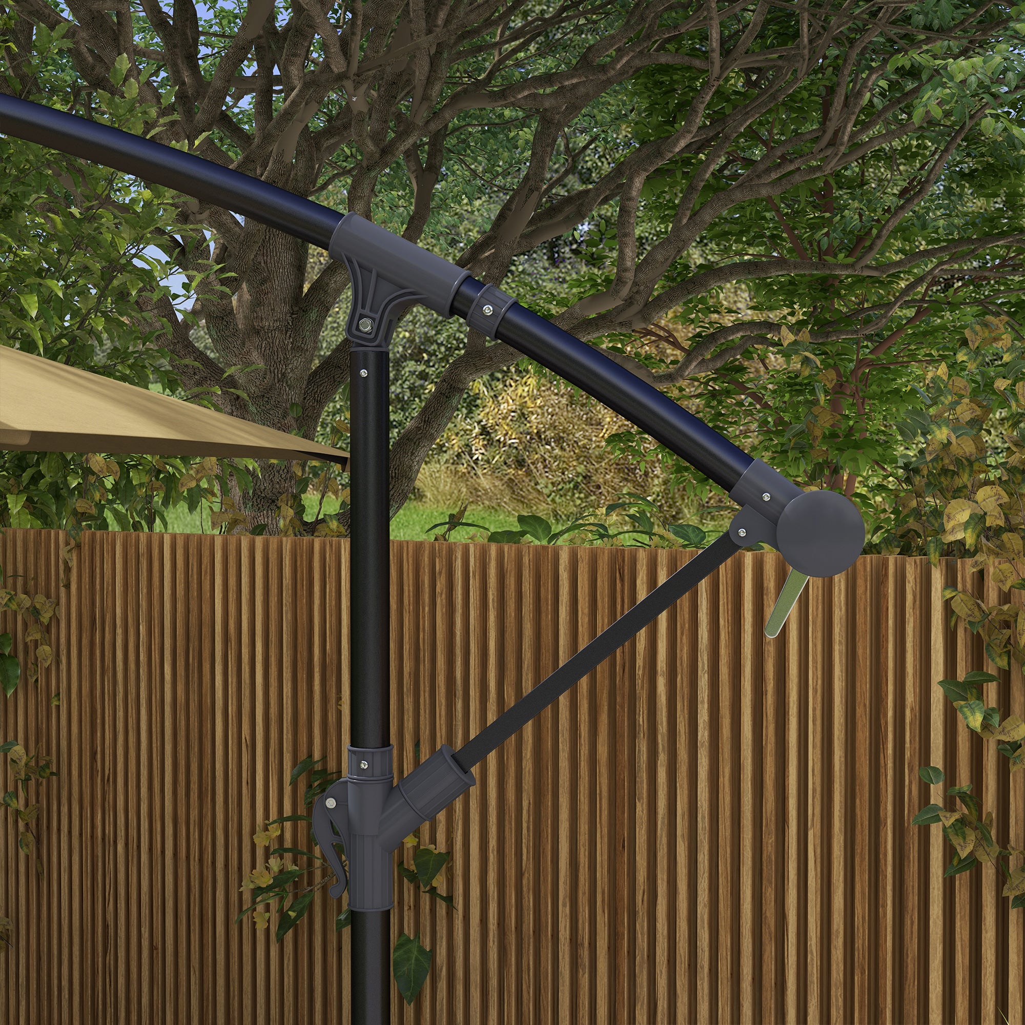 Decentralized Garden Umbrella with Cross Base and Crank Opening, 294x193cm, Brown