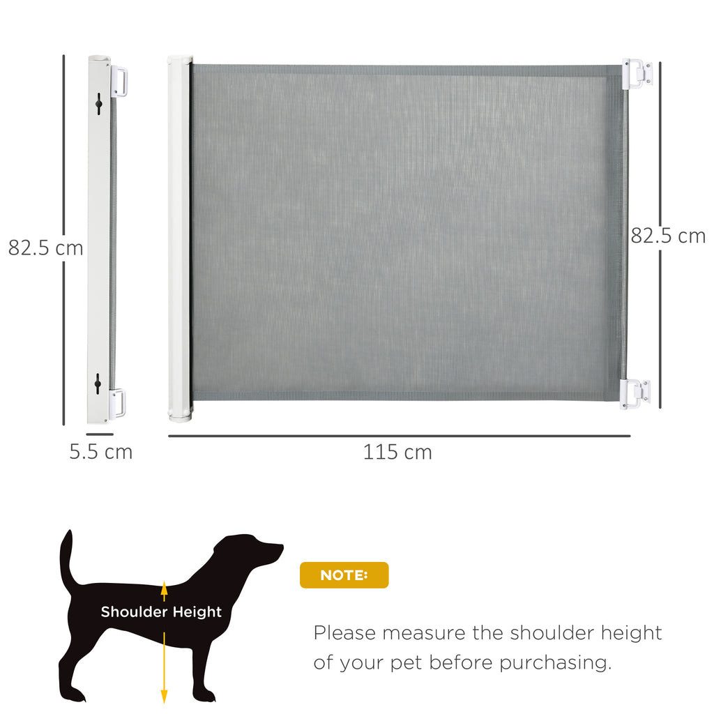 Dog Gate, Extendable up to 115 cm, Polyester and Steel, 115 x 82.5 cm, White and Grey