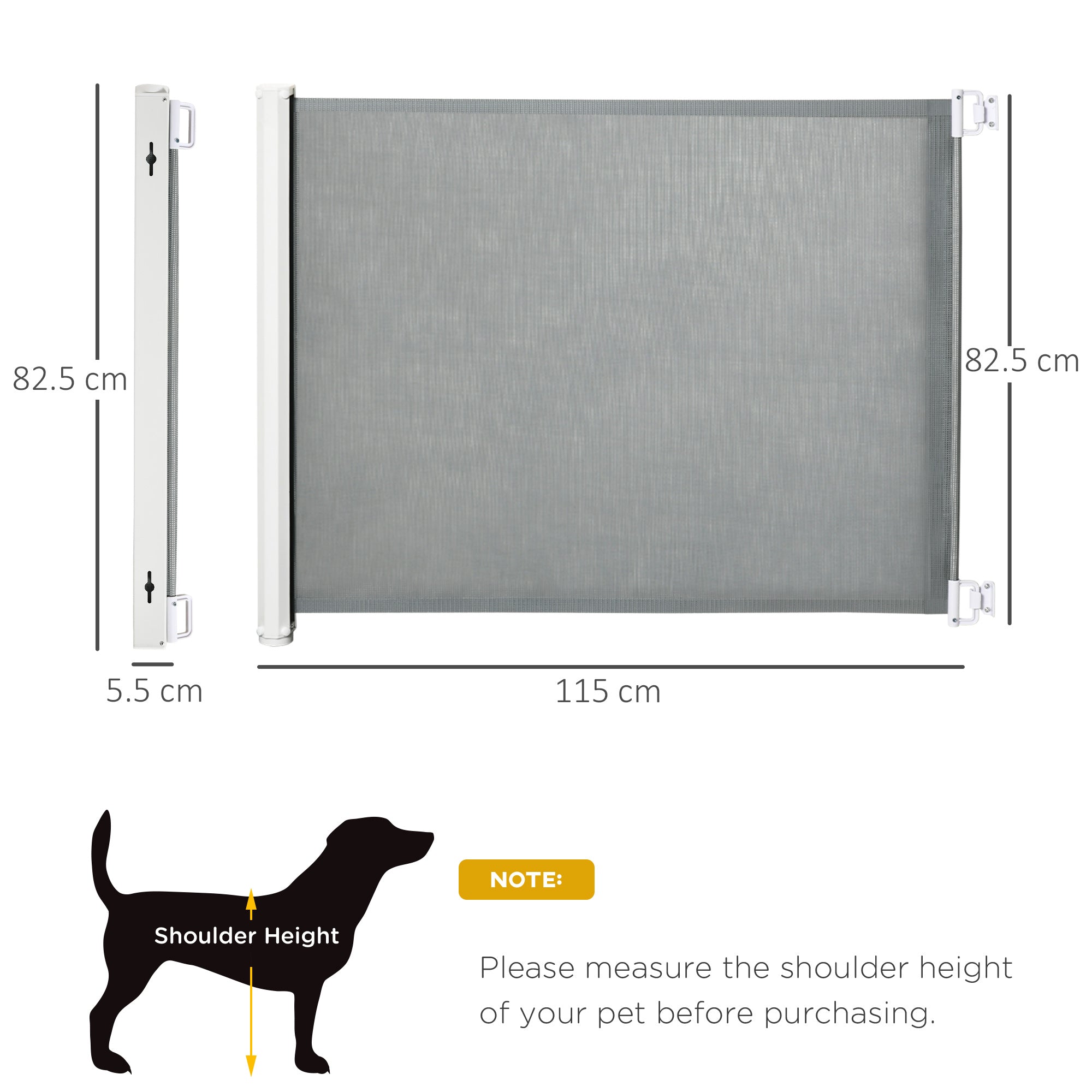 Dog Gate, Extendable up to 115 cm, Polyester and Steel, 115 x 82.5 cm, White and Grey