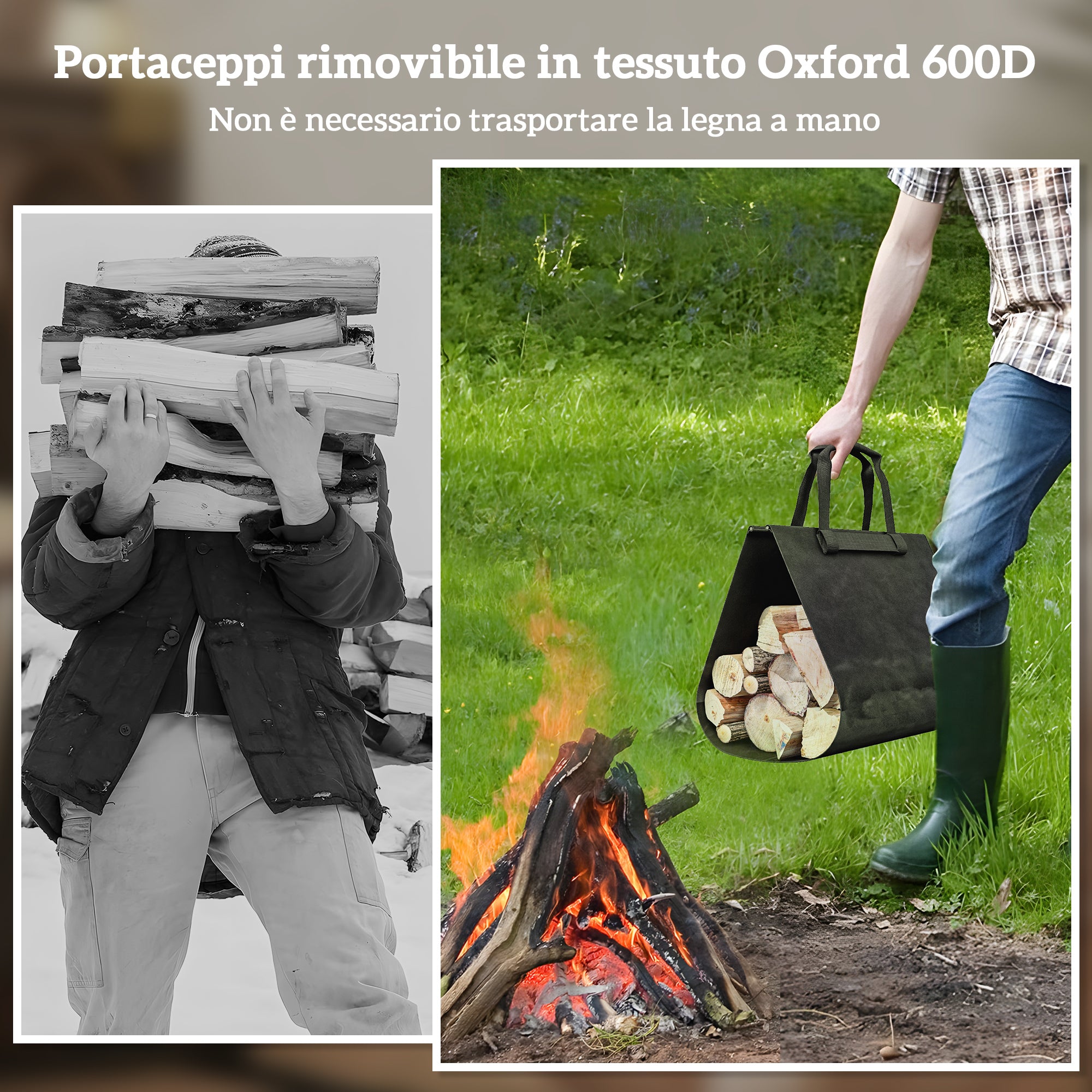 Outsunny Outdoor and Indoor Steel Log Rack with 600D Oxford Fabric Carrying Bag, 49x34x44 cm, Black