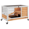 Wooden Hutch with 4 Wheels, Rabbit House and Ramp, 90x53x59cm, Yellow
