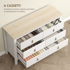 6-Drawer Bedroom Chest with Faux Leather Handles, 120x40x78 cm, White