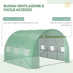 Outsunny PE Greenhouse Cover with 6 Windows, Roll-Up Door and Buried Edges, 3x3x2 m, Green