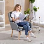 HOMCOM Modern High-Backed Bedroom Armchair with Double Padded Seat in Leather Effect Fabric, Grey