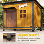 PawHut Outdoor Dog Kennel in Wood and Steel, Bite-Resistant, with Opening Roof and Door Curtain, Yellow